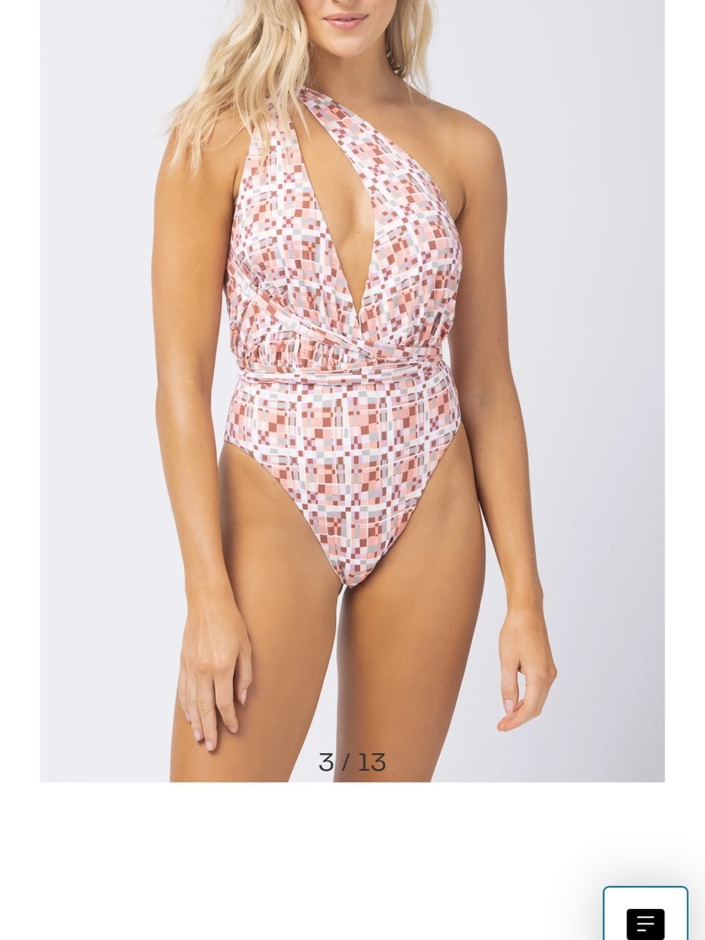 l*space Pink Multi Square-Print One-Piece Swimsuit multi ways to wear NWT LARGE